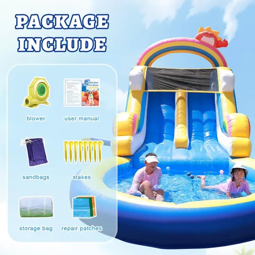 Miniatura 8 de Tobogán acuático de grado comercial de 24 pies de largo para adultos, (tobogán doble) (PVC completo resistente) (piscina de agua grande)