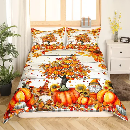 Miniatura 3 de Manfei Juego de funda de edredón de gnomos de otoño, tamaño individual, juego de ropa de cama de 2 piezas para niños y niñas, funda de edredón