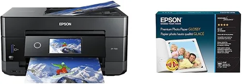 Epson Expression Premium XP-7100 Impresora fotográfica inalámbrica a color con ADF, escáner y copiadora, negro, pequeño y papel fotográfico premium