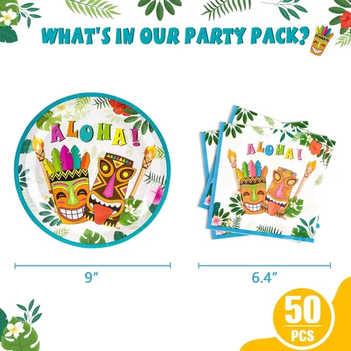 Miniatura 2 de WERNNSAI Aloha Luau - Platos y servilletas – Sirve 50 chuchillos 100 piezas hawaiano tropical Tiki suministros de fiesta desechables juego