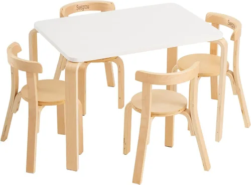 Miniatura 12 de Swegrow Juego de mesa y 2 sillas para niños, mesa y sillas de madera para niños y bebés, muebles de madera para niños para sala