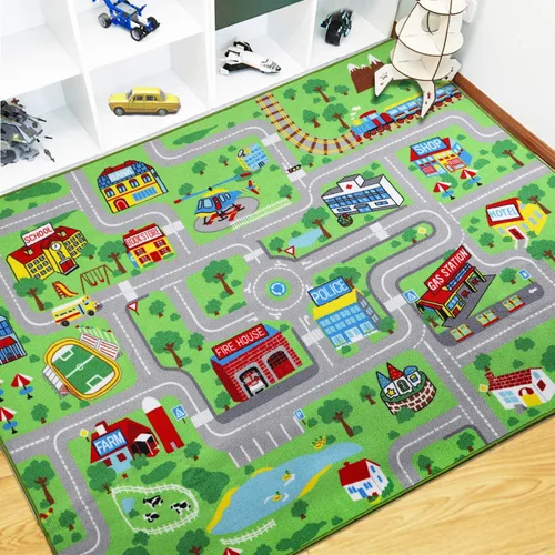 Miniatura 11 de Capslpad Alfombra Educativa para Niños Alfombra de Juego 5' x 2.7' Alfombra de Carretera de Tráfico Alfombra de Juego de Coches para Niños Alfombra
