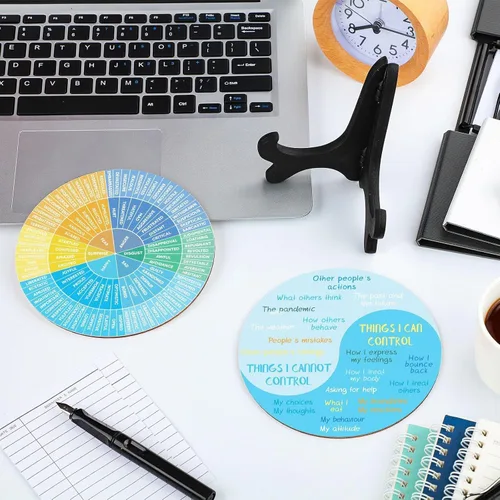 Miniatura 4 de 2 piezas de decoración de escritorio de terapia de rueda de sentimientos, cosas que puedo controlar, gráfico doble cara de emociones de salud mental