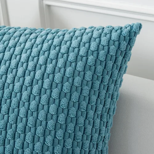 Miniatura 53 de K Kevin Textile - Juego de 2 fundas de almohada decorativas de corduroy suave azul con rayas estilo bohemio, fundas de almohada para sofá, cama