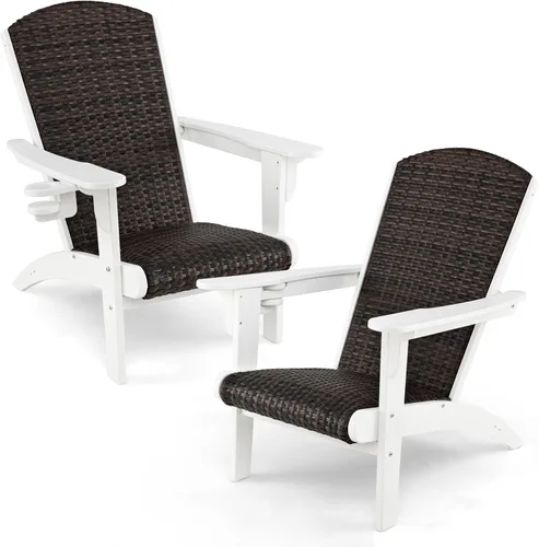 Tangkula Silla Adirondack de mimbre para patio, silla de descanso de polietileno de alta densidad con asiento y respaldo acolchados de ratán,