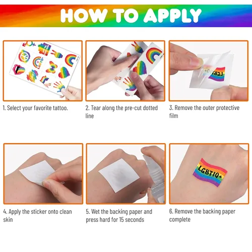 Miniatura 6 de 96 tatuajes temporales LGBT del mes del orgullo feliz para niños, calcomanías de tatuaje falsas seguras para la piel para niños y niñas Bonitos