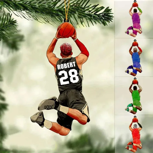 Miniatura 6 de Adorno de baloncesto, adorno de acrílico plano con forma de pelota de baloncesto, adorno de Navidad de baloncesto, regalos para jugadores