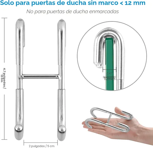 Miniatura 3 de Simtive Ganchos para puerta de ducha (paquete de 2), ganchos para toallas para puerta de vidrio sin marco, ganchos para escobilla de ducha