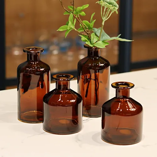 Miniatura 5 de 8 jarrones de vidrio ámbar para flores, mini jarrones de flores a granel, pequeños jarrones para centros de mesa para decoración de otoño, bodas