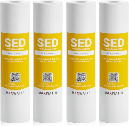Max Water Cartucho de filtro de agua de sedimentos de repuesto de 10 x 2.5 pulgadas para toda la casa, fibra de filtración soplada por fusión para