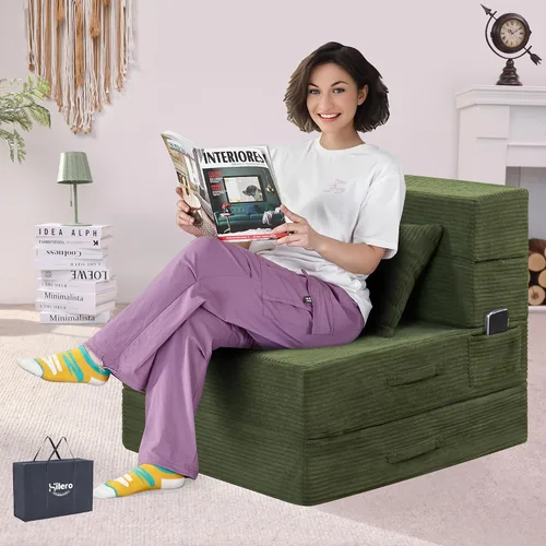 Miniatura 12 de Sofá Cama Individual Plegable Silla Sofá Cama con Almohada, Twin, Beige Cama de silla plegable