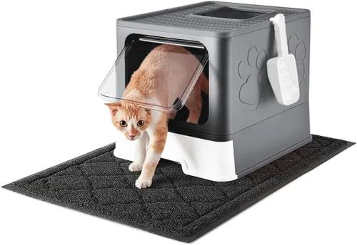 Miniatura 12 de Medario - Caja de arena para gatos con alfombrilla de arena y cuchara, plegable grande con tapa, de entrada frontal para gatos con salida superior