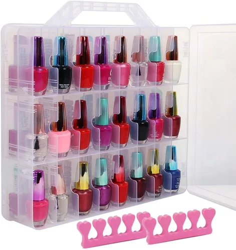 SUBAY Organizador portátil de esmalte de uñas, soporte transparente de doble cara, almacenamiento de uñas de gel para 48 botellas con 6 divisores