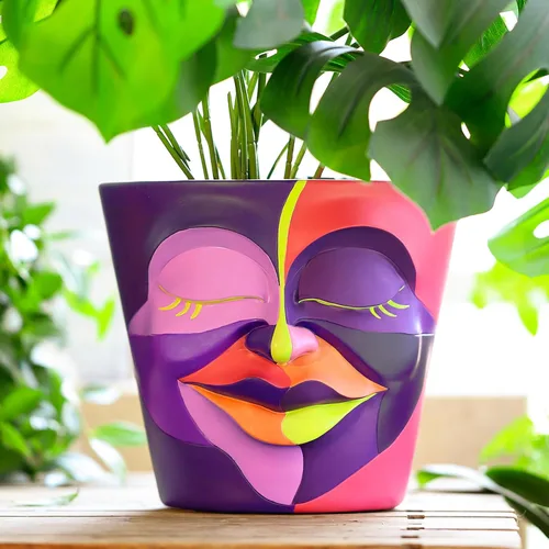 Miniatura 9 de GUGUGO Macetas únicas de cara para plantas, coloridas y lindas macetas para suculentas con drenaje, macetas abstractas de cabeza de arco iris