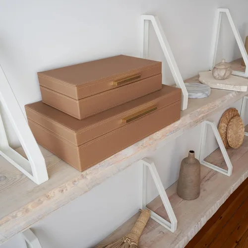 Miniatura 6 de ZICOTO Cajas de almacenamiento decorativas con tapas, juego de 2 hermosos cubos organizadores de piel sintética para la decoración de tu estantería