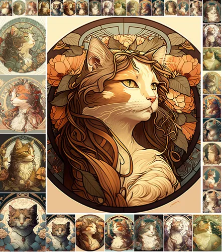 Decoupage - Paquete de papel (35 hojas de 6 x 8 pulgadas) Art Nouveau Cat Portraits FLONZ Vintage Pictures Reprint Tarjetas para decoupage,