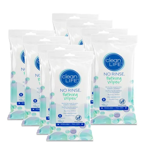 Miniatura 7 de Cleanlife No-Rinse - Toallitas de baño (5 paquetes de 8) – 40 toallitas corporales desechables Toallitas de baño limpiadoras para adultos