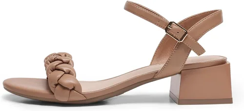 Miniatura 12 de DREAM PAIRS Zapatos de tacón bajo para mujer con correa de tobillo y puntera abierta trenzada, tacón grueso, sandalias de tacón grueso para fiestas