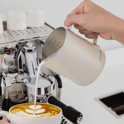 Miniatura 4 de Jarra espumadora de leche, 600ml/20oz, jarra de vapor de acero inoxidable para café con leche, capuchino, latte, arte, barista, jarra de vapor con D