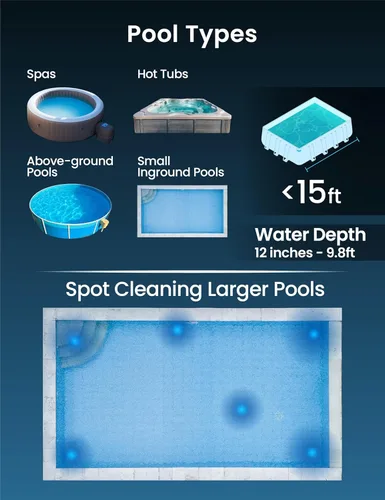Miniatura 6 de KOKIDO Aspiradora de spa y jacuzzi recargable de mano, IPX8, poste de aluminio y 2 cabezales de cepillo, inalámbrica, ideal para limpieza puntual