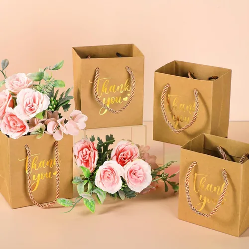Miniatura 2 de Honoson 30 mini bolsas de regalo con asa de 4 x 2.75 x 4.5 pulgadas, pequeña bolsa de agradecimiento de papel de aluminio para boda, baby shower