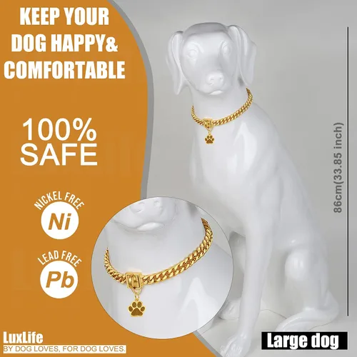 Miniatura 5 de Collar de cadena para perro, collar de cadena de oro de 0.555 pulgadas con eslabones cubanos de 0.55 pulgadas, con hebilla de cierre segura, cadena