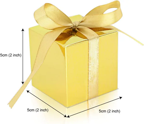 Miniatura 5 de KPOSIYA - 100 cajas para regalo, cajas para dulces de 2x2x2 pulgadas, cajas de regalo doradas con lazos para decoración de boda, baby shower, dorado