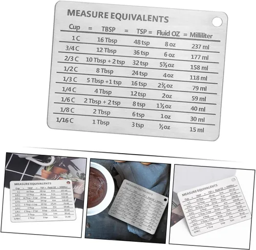 Miniatura 6 de Luxshiny Imán de nevera de acero inoxidable Gráfico de equivalentes de medida pequeña Cocina Conversor de medidas de imán. Conversor de mediciones
