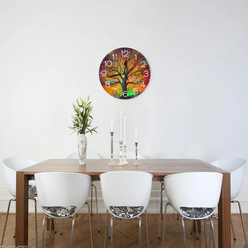 Miniatura 5 de Reloj de pared redondo para cuatro estaciones, árbol de la vida, silencioso, sin tictac, relojes decorativos con pilas, reloj silencioso 9.84