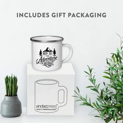 Miniatura 4 de Andaz Press Taza de café de acero inoxidable de 11 onzas, regalo de «And So The Adventure Begins», 1 paquete, cumpleaños, Navidad, exteriores, boda