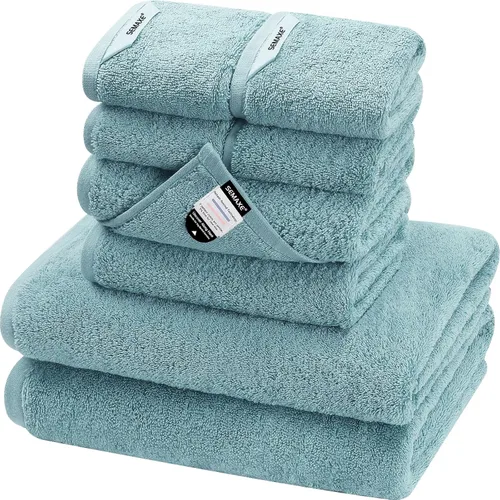 Miniatura 22 de SEMAXE - Juego de toallas de baño amarillas, 2 toallas de baño de lujo, 2 toallas de mano, 4 toallas faciales 100% algodón con bucles para colgar