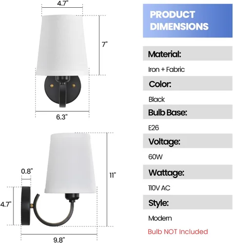 Miniatura 4 de Juego de 2 Apliques de Pared, Lámparas de Pared Modernas para Dormitorio, Apliques Luminaria de Pared con Pantalla de Tela Beige, Lámparas de Pared