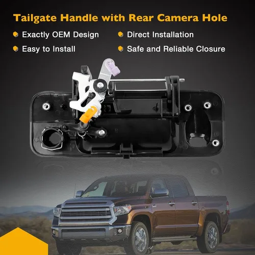 Miniatura 5 de Gledewen 81214 Manija de puerta trasera de elevación de pestillo de metal mejorada con orificio para cámara trasera, compatible con Toyota Tundra