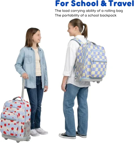 Miniatura 2 de J World Sundance Mochila Rodante para Laptop para Niñas y Niños. Mochila Escolar con Ruedas, Rombos negro, 20 pulgadas