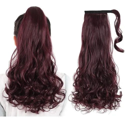 Miniatura 21 de Extensiones de cabello para cola de caballo, extensión de cola de caballo roja de 16 pulgadas, corta, ondulada, rizada, envolvente, cola de caballo
