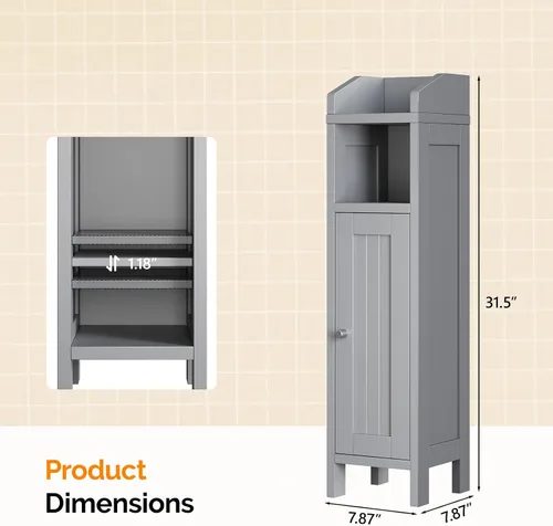 Miniatura 3 de VINGLI Armario esquinero de almacenamiento pequeño, soporte estrecho de almacenamiento de papel higiénico de 7.9 pulgadas con puerta vertical a