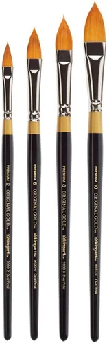 KINGART Original Gold 9930 Series, Golden Taklon Oval Floral Petal Artist Brush (juego de 4) Negro, B-100