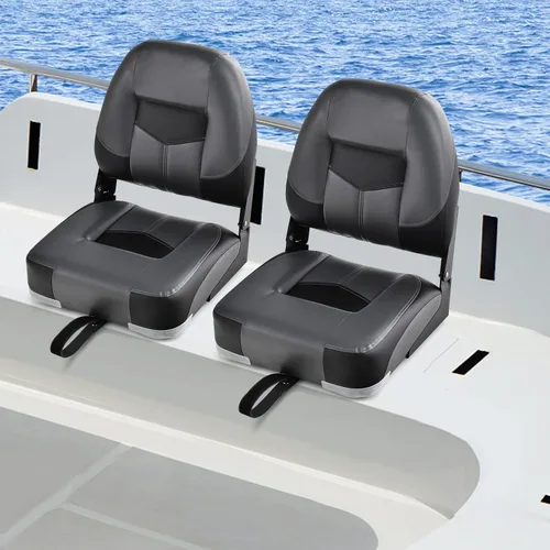 Miniatura 9 de GYMAX Asientos de barco, paquete de 2 asientos plegables de barco con respaldo bajo con tornillo de acero inoxidable incluido, sillas de capitán