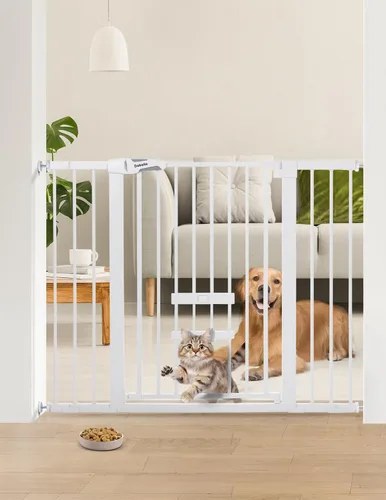 Miniatura 14 de BABELIO Puerta de bebé extra alta de 36 pulgadas con puerta para gatos, puerta de metal para perros de 29 a 40 pulgadas, puerta para gatos
