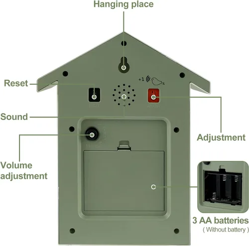 Miniatura 3 de Reloj de cuco de cuco, reloj de pared de cuco, voces de pájaro de cuco, diseño de péndulo, con péndulo, funciona con pilas, para decoración
