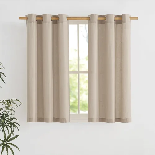Miniatura 222 de NICETOWN Cortinas de lino natural con textura de lino para dormitorio, mezcla de lino rústica con ojales en la parte superior, semitransparentes