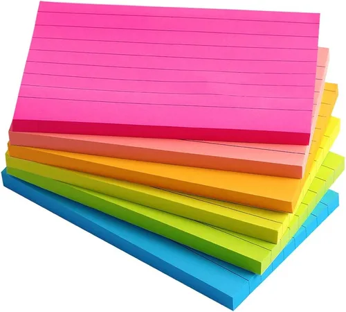 Notas adhesivas forradas de 3 x 5 pulgadas, color brillante con rayas y colores súper adherentes, con un fuerte adhesivo, 6 almohadillas/paquete, 75