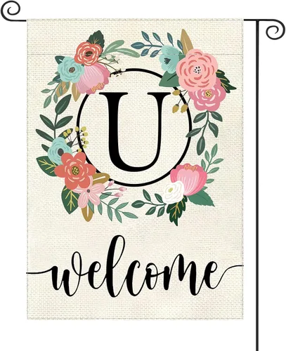 Miniatura 24 de Bandera de jardín con letra monograma, floral, 12 x 18 pulgadas, doble cara para exterior, pequeña de arpillera, familia, apellido, bandera inicial