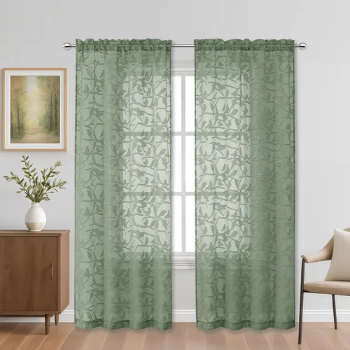 Miniatura 33 de OVZME Anji - 2 paneles de cortinas traslúcidas de gasa marrón de 72 pulgadas de largo para dormitorio, doble bolsillo para barra, tela ligera