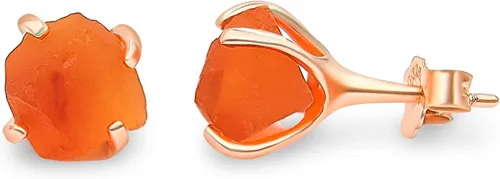 Miniatura 45 de Aretes de piedra preciosa natural en bruto con oro rosa sobre plata de ley 925, 6 a 0.276 in, regalo de piedra de nacimiento de calidad genuina