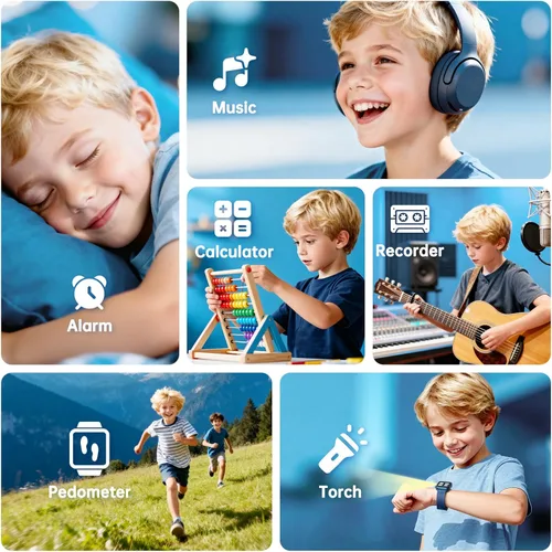 Miniatura 6 de Reloj inteligente para niños con 26 juegos de rompecabezas, reloj para niños con pantalla táctil HD, cámara, reproductor de música, reloj Azul