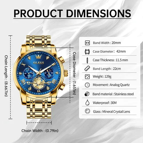 Miniatura 6 de OLEVS Relojes para hombre de plata, reloj de cronógrafo de acero inoxidable para hombre, reloj analógico de cuarzo de cara grande para hombre