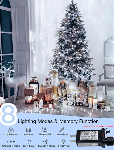 Miniatura 2 de Cadena de 200 luces LED de 98 pies, impermeables con 8 modos con memoria, fuente de alimentación certificada por UL de 30 V para el hogar, jardín