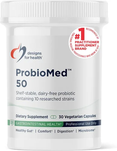 Designs for Health - ProbioMed 50 - Probióticos para la salud digestiva - 10 cepas con probiótico Lactobacillus acidophilus + Lactobacillus
