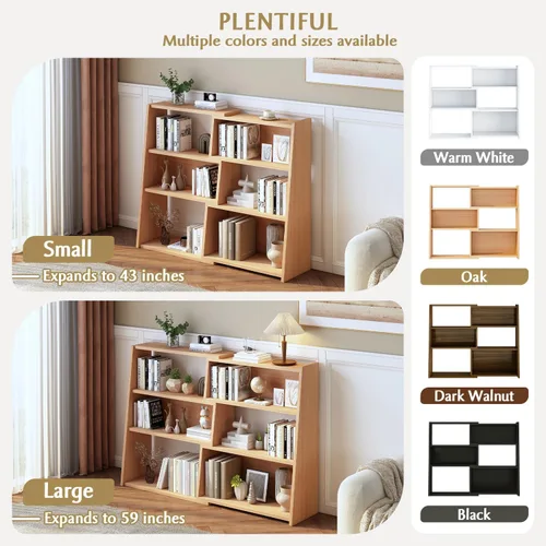 Miniatura 5 de IOTXY Estantería de madera extensible – Estantería con escalera de 3 niveles, baja y corta para espacios pequeños o esquinas, roble, L